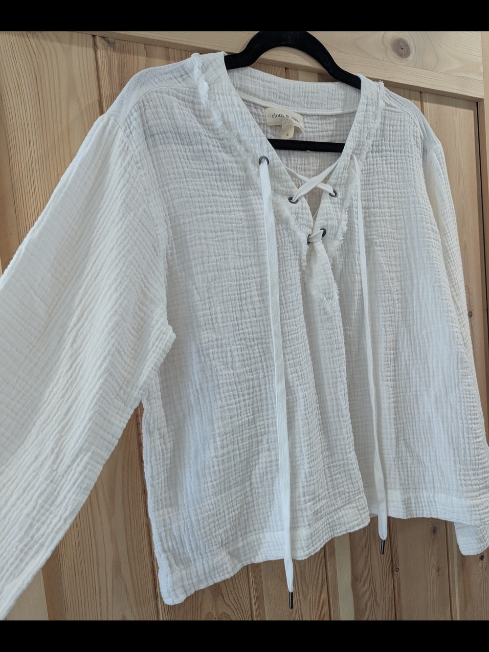 2/$40 Cloth & Stone White 100% Cotton Gauze Lace-Up Top - Picture 4 of 9